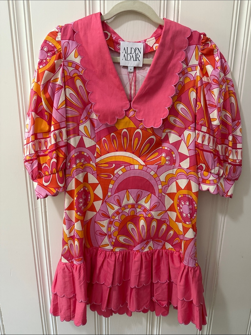 ALDEN ADAIR piper dress groovy baby S small pink NWT ruffle tiered - Picture 7 of 13